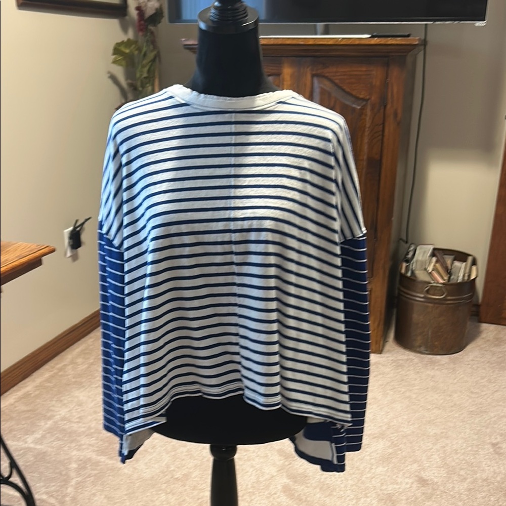 Blue and White Striped women’s top